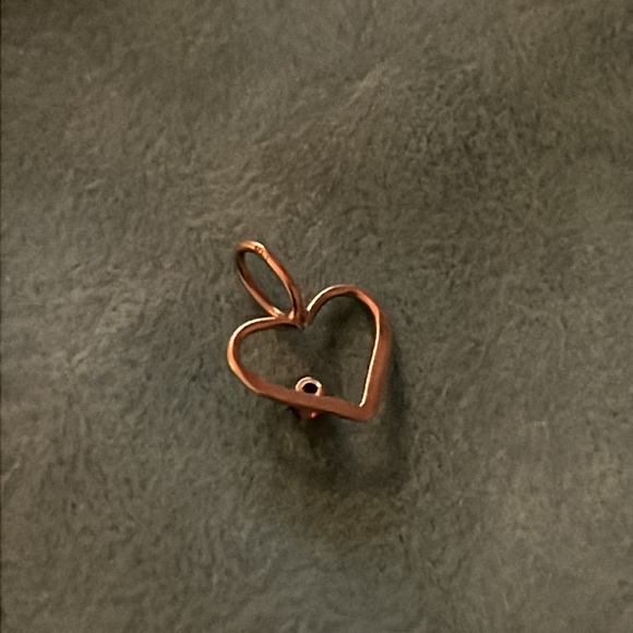 14k Yellow Gold Ruby Hollow Heart Shaped Pendant Charm - Picture 3 of 5